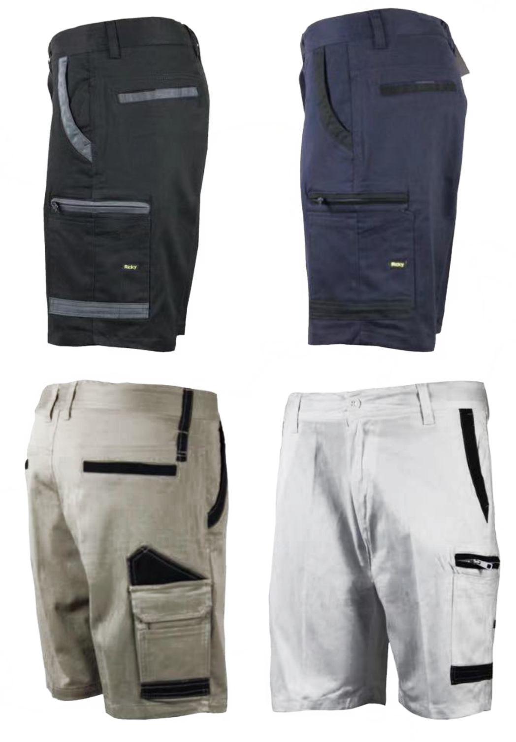 Stretch Work Shorts 1805 in White and Black