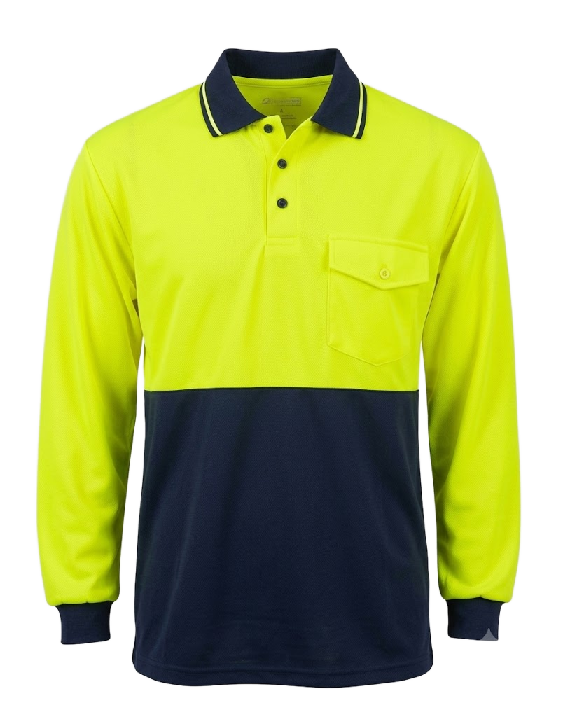 HI VIS L/S POLO SHIRT 1312 in Yellow/Navy and Orange/Navy