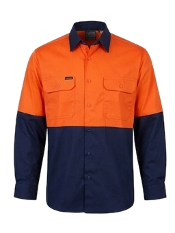 HI VIS L/S DRILL SHIRT 90116 in Orange/Navy and Yellow/Navy